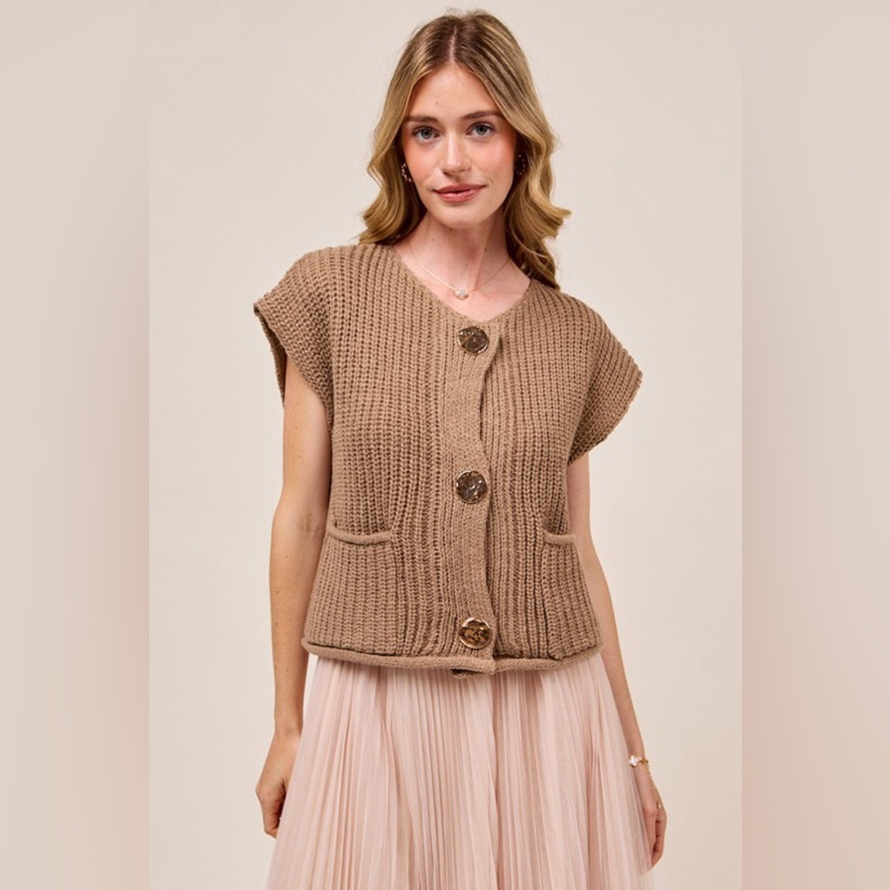 #64 Coffee Gold Button Sweater Vest-LAST ONE - Picture 2 of 6